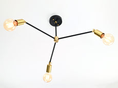 Contemporary 3-Light Black & Brass Y-Arm Chandelier – Adjustable Ceiling Fixture with Globe Bulbs - 32195