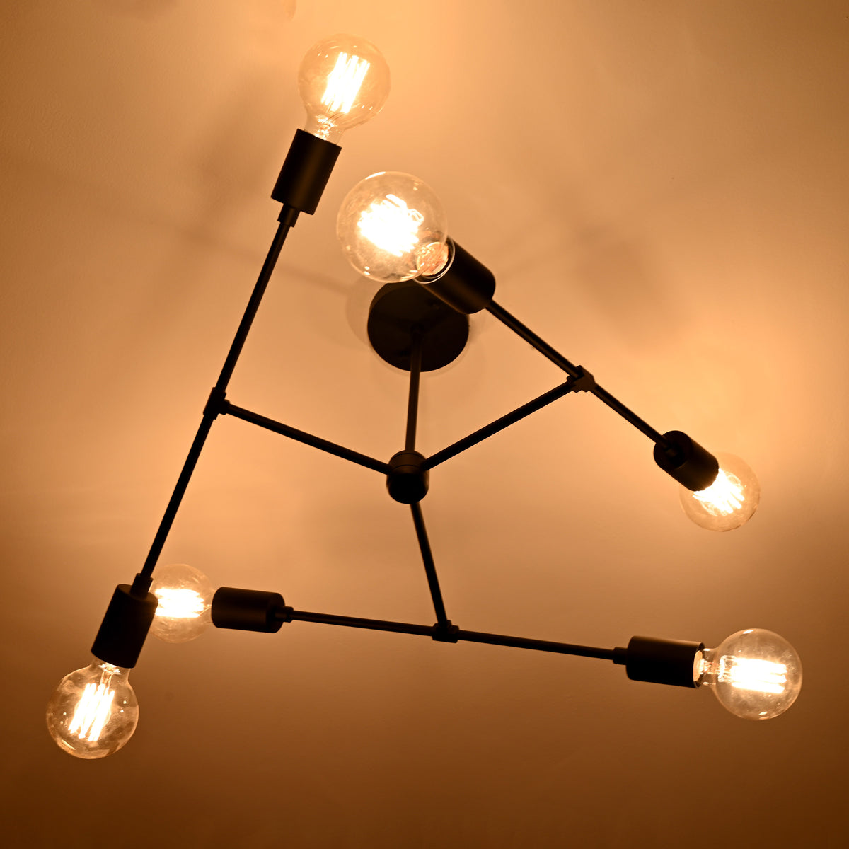 Modern 6-Light Black Chandelier – Asymmetrical Ceiling Fixture with Dual Globe Heads - 32197