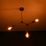 Modern 3-Light Antique Brass Chandelier – Asymmetrical Mid-Century Ceiling Fixture with Exposed Bulbs - 32202