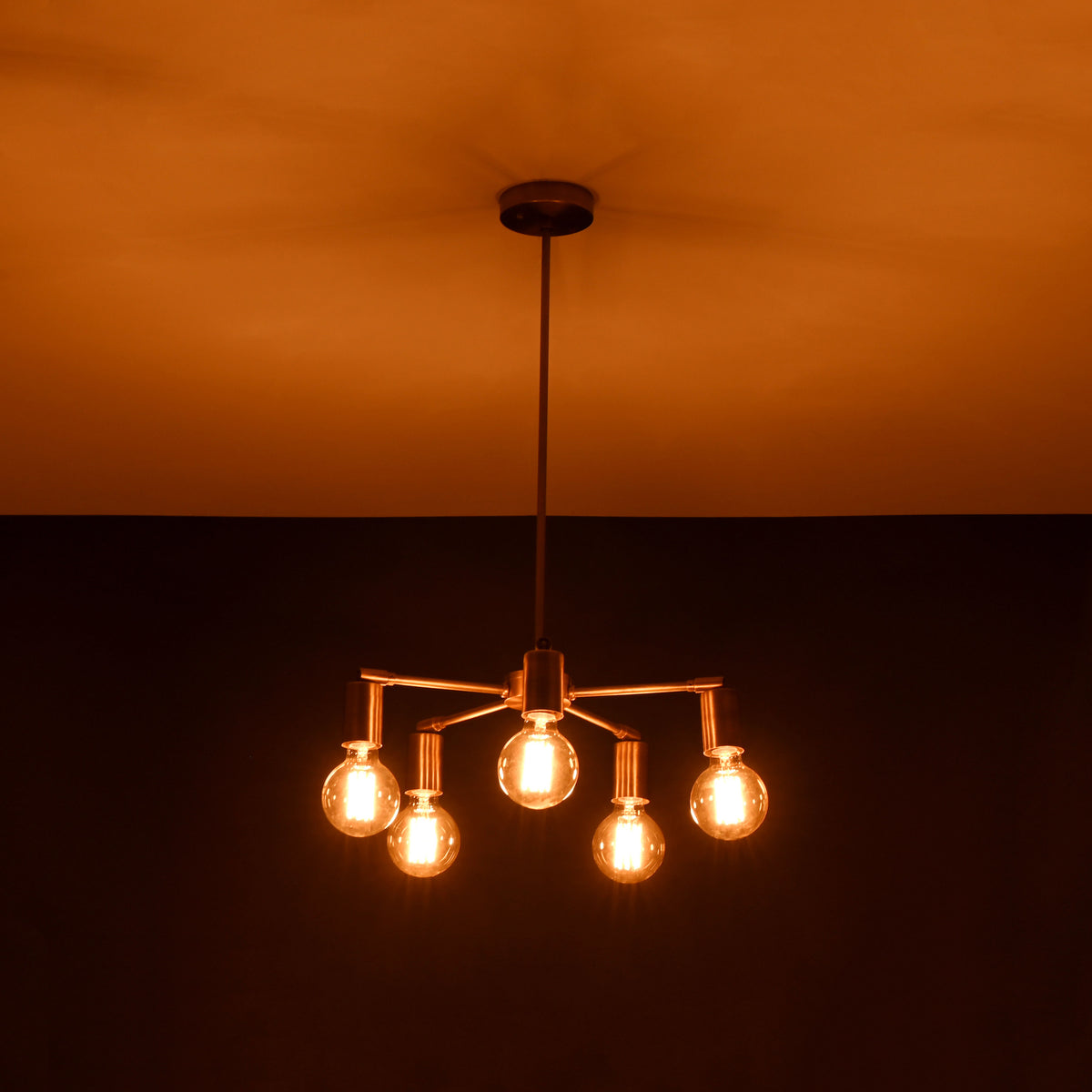 Modern 5-Light Brass Chandelier – Starburst Ceiling Fixture with Exposed Edison Bulbs - 32203