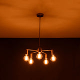 Modern 5-Light Brass Chandelier – Starburst Ceiling Fixture with Exposed Edison Bulbs - 32203