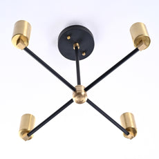 Modern 6-Light Black & Brass Chandelier – Geometric Ceiling Fixture with Gold Cylinder Sockets - 32205