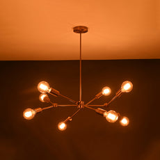 Modern 10-Light Brass Chandelier – Asymmetrical Sputnik Design with Exposed Globe Bulbs - 32211