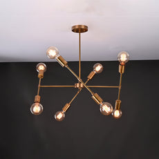 Modern 10-Light Antique Brass Chandelier – Multi-Angle Sputnik Fixture with Edison Bulbs - 32212