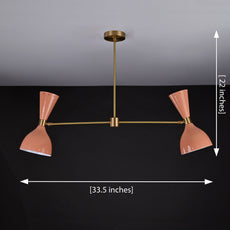 Modern 2-Light Brass Chandelier – Adjustable Ceiling Fixture with Coral Double Cone Shades - 32217