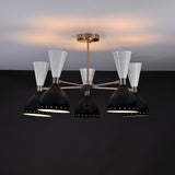 Modern 10-Light Chandelier – Black & White Dual Cone Shades with Brushed Nickel Frame - 32222
