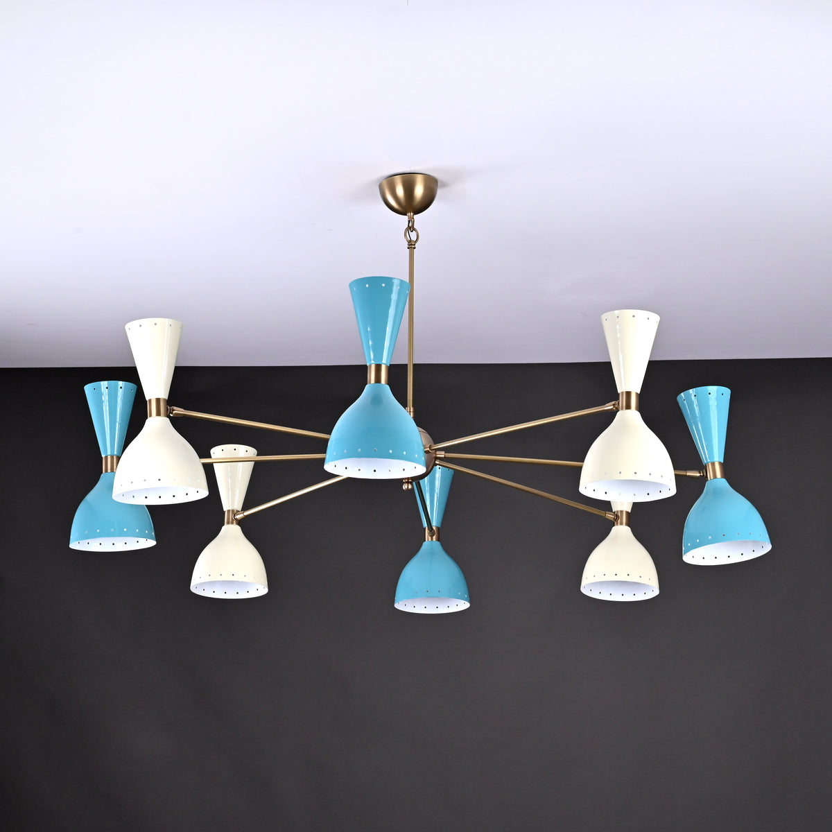 Mid-Century Modern Diabolo Chandelier – 8 Arms | 16 Lights | Customizable Colors & Finishes - 32226