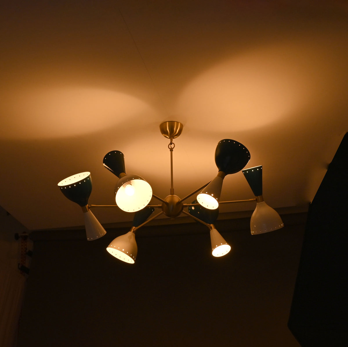 Mid-Century Modern Diabolo Style Chandelier – 6 Arms, 12 Lights | Custom Finish & Size | Dual Light Direction - 32227