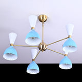 Diabolo Style Mid-Century Modern Chandelier – Customizable 5-Arm, 10-Light Ceiling Lamp Natural Brass or Copper Finish | Handcrafted Lighting Fixture - 32228