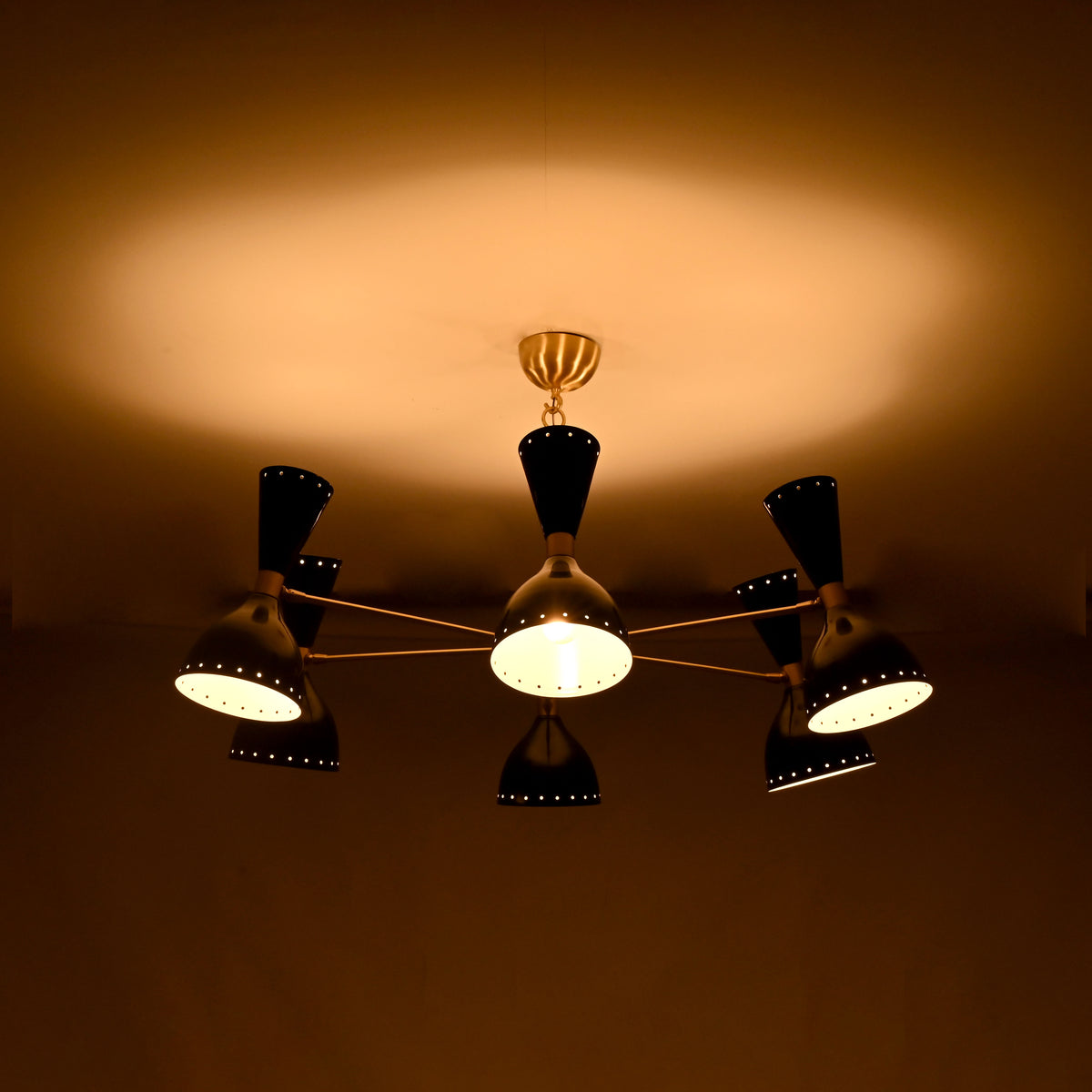 Mid-Century Modern Diabolo Style Chandelier – 6 Arms, 12 Lights | Custom Finish & Size | Dual Light Direction - 32231