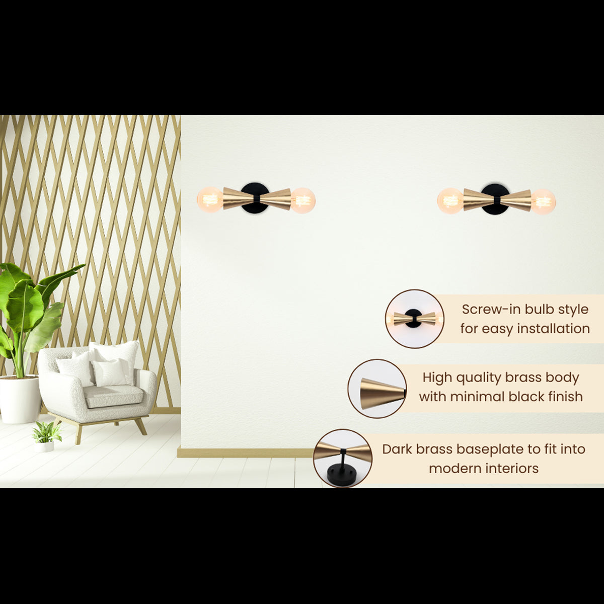 Mid-Century Modern Customizable Brass Wall Sconce | Sleek Cone Style Accent Lighting Décor - 32517