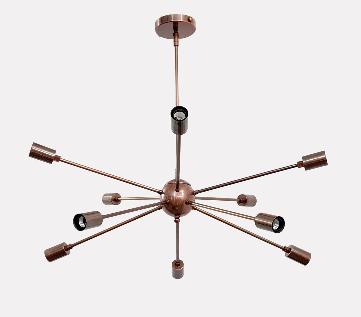 Warm Brass Bare Bulb Sputnik Chandelier – Industrial Mid-Century Modern Ceiling Pendant Light - 32140