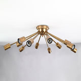 Antique Brass 12-Light Sputnik Chandelier – Industrial Mid-Century Flush Mount Starburst Ceiling Light Base - 32152