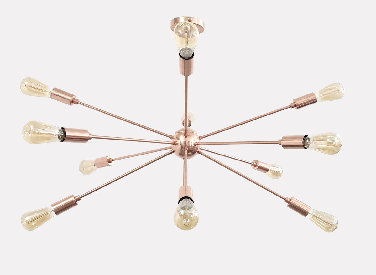 Customizable Rose Gold Sputnik Chandelier – Mid-Century Modern Industrial Pendant with Exposed Edison Bulbs - 32139
