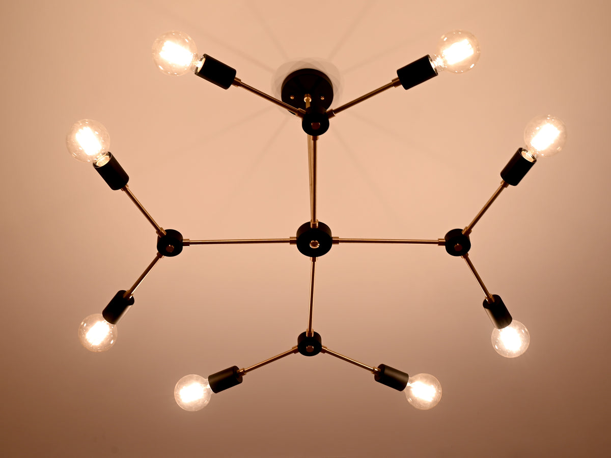 Modern 12-Light Black & Brass Geometric Chandelier – Art-Deco Inspired Ceiling Fixture - 32168
