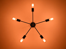 Industrial 6-Light Black & Brass Sputnik Chandelier – Vintage Ceiling Fixture with Edison Bulbs - 32177