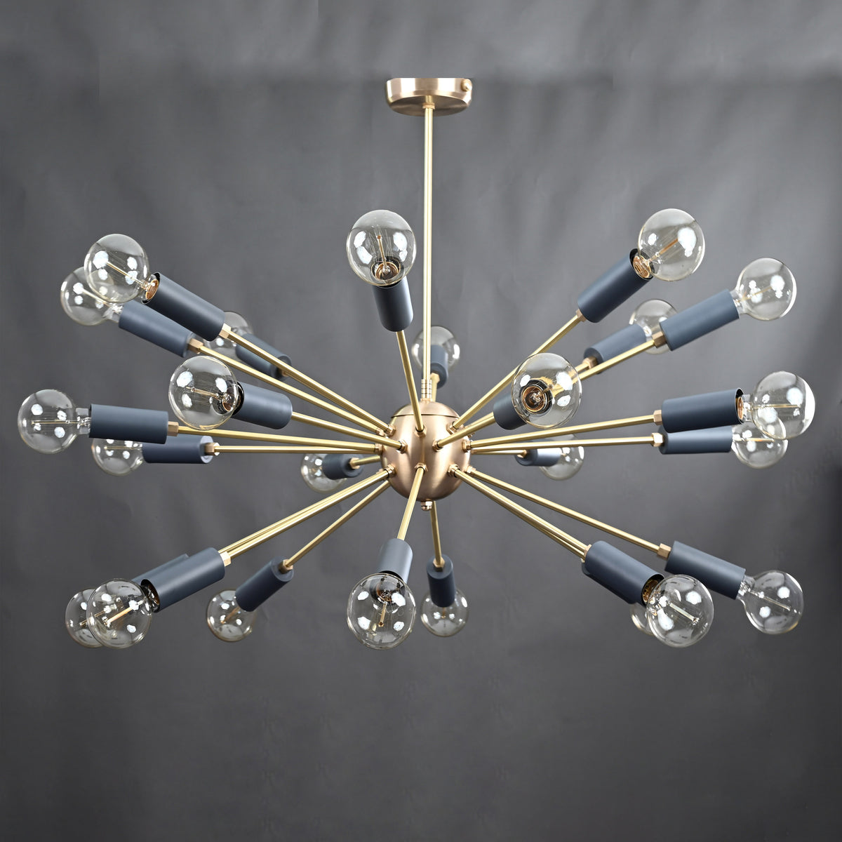 Vintage 12-Light Brass Sputnik Chandelier – Retro Ceiling Fixture with Exposed Filament Bulbs - 32160