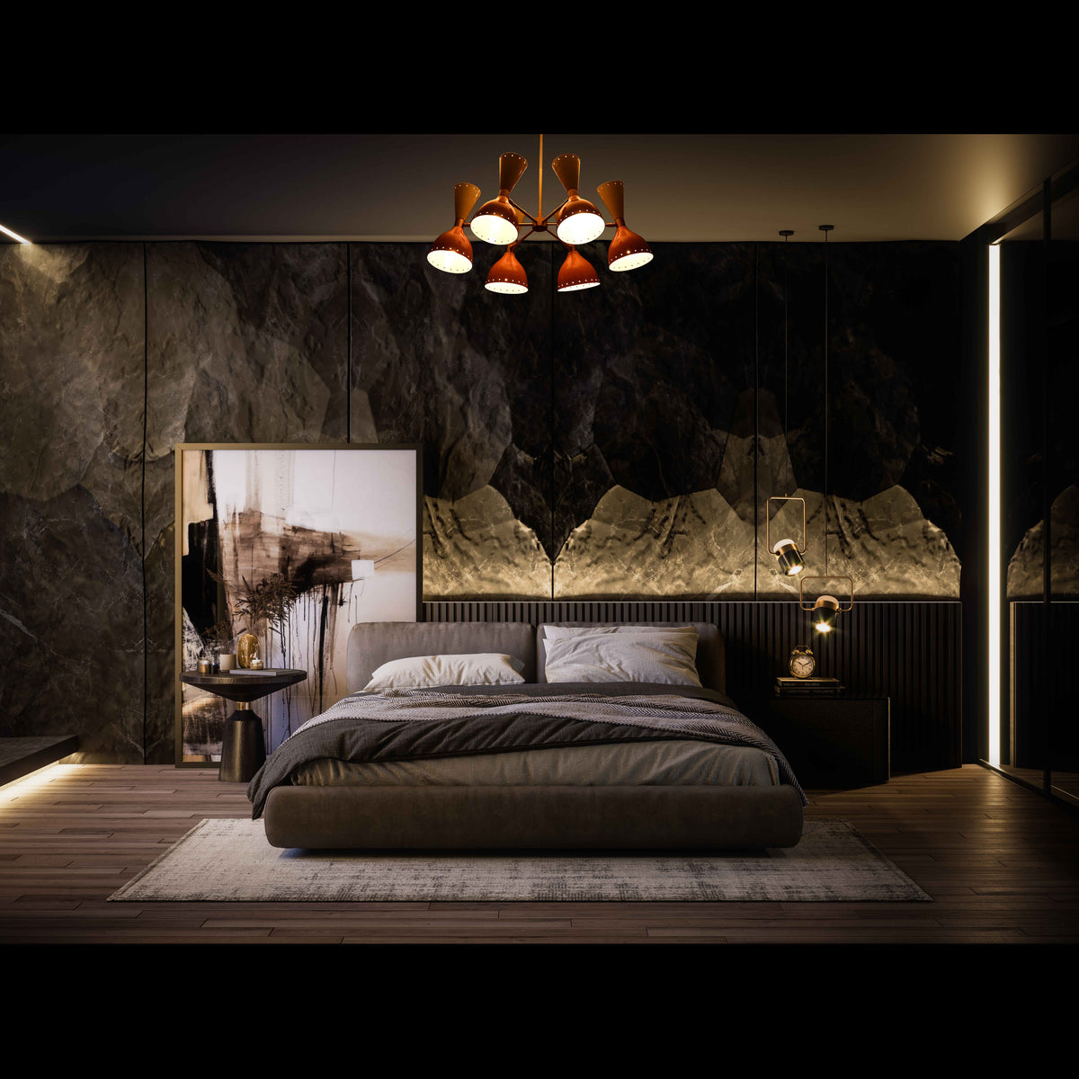 Modern 10-Light Chandelier – Brass Fixture with Coral & White Dual Cone Shades - 32220