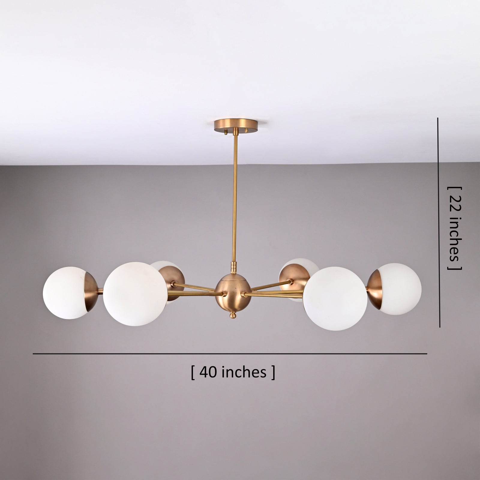 Size guide for 6-Light Glass Globe Brass Chandelier – Modern Mid-Century Ceiling Light | Handmade Solid Brass Fixture 32456