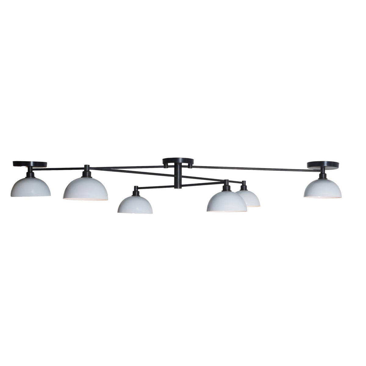 Horizontal 6-Light Black and Brass Ceiling Chandelier with Dome Shades | Contemporary Brass Lighting
