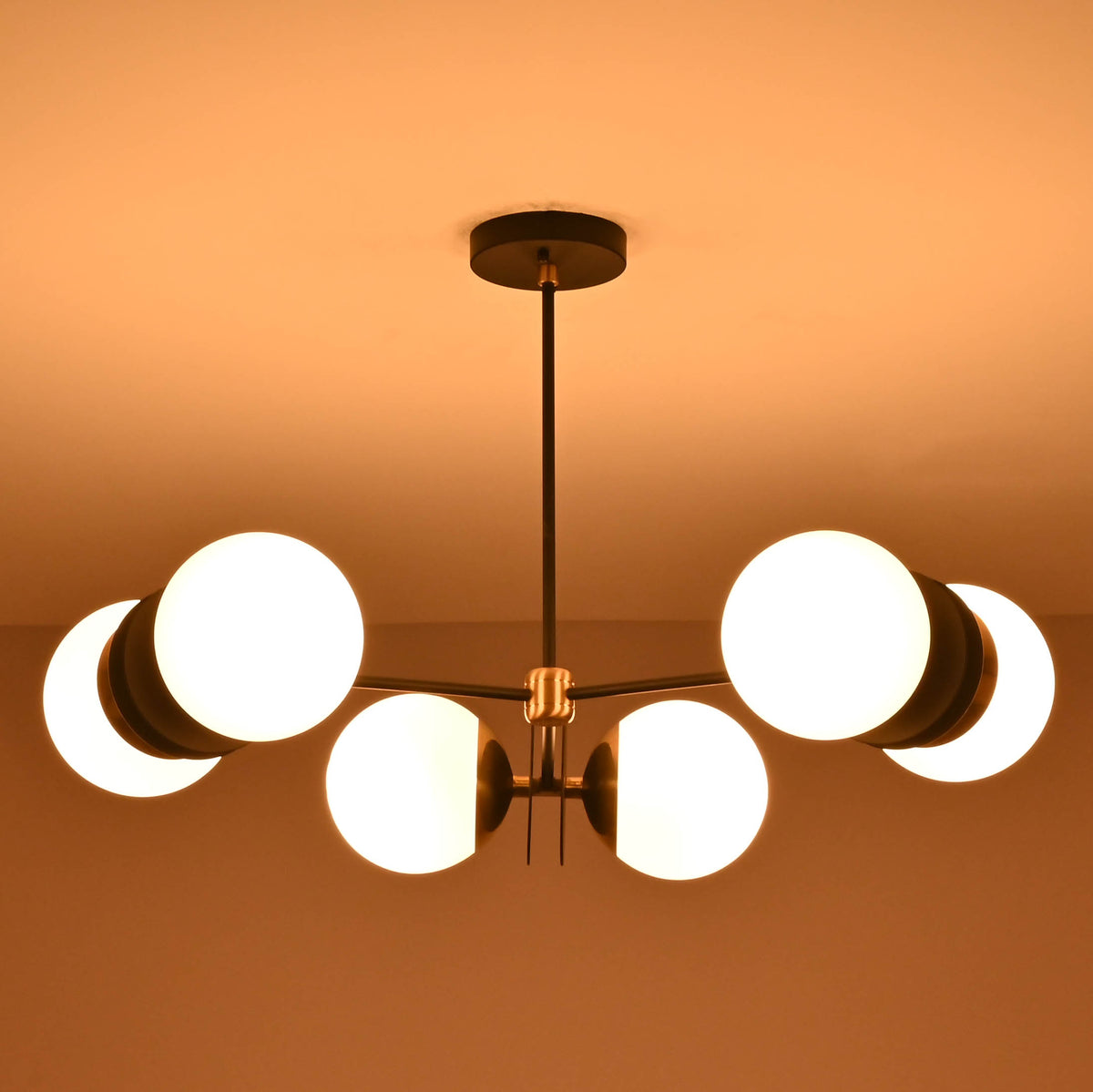 6 Opal Glass Globe Brass Chandelier | Modern Industrial Lighting ...