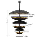 6-tier solid brass dome disc chandelier with blackened brass outer surfaces and brushed brass interiors