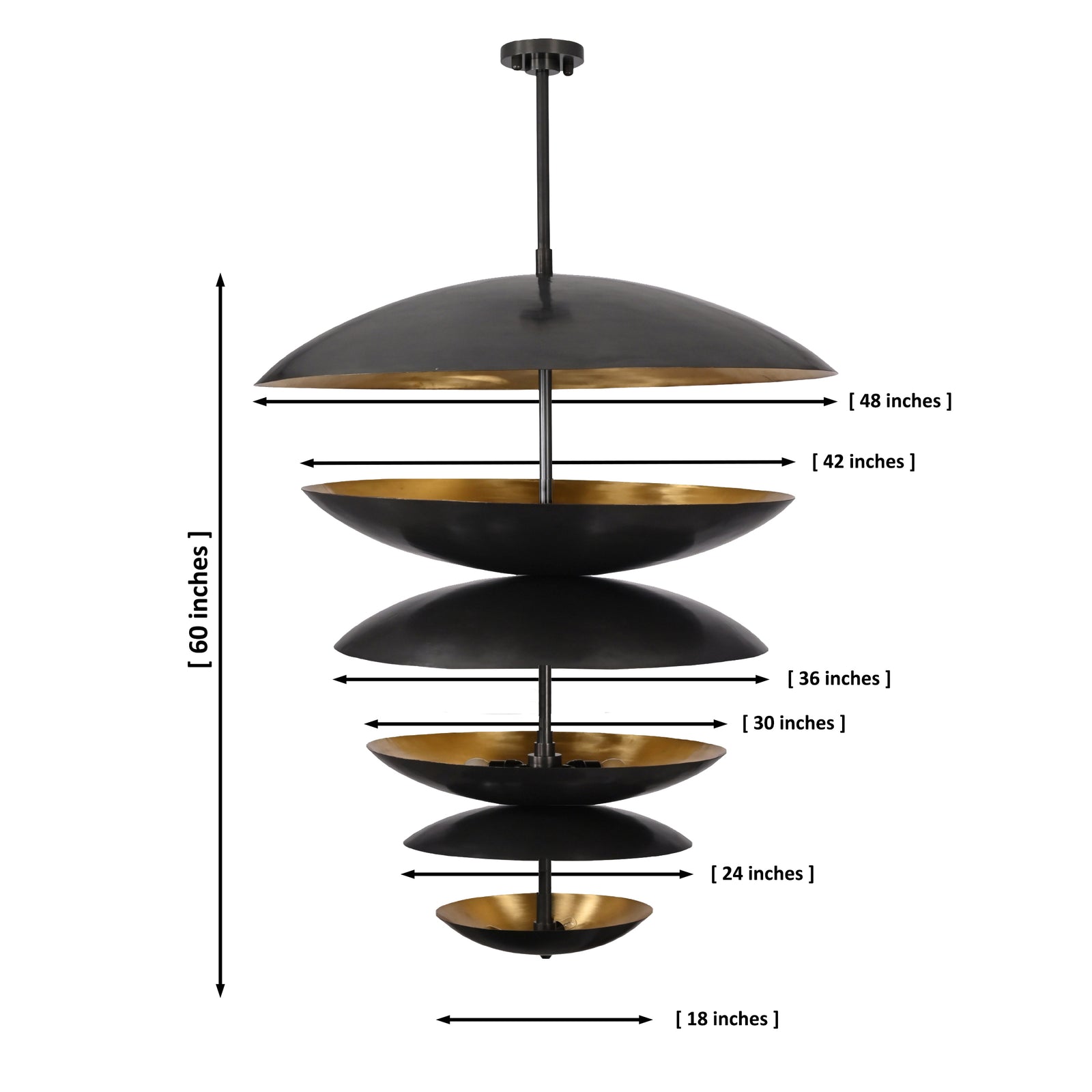 Size guide for 6-Tier Solid Brass Dome Disc Chandelier – 13-Light Blackened Brass Statement Light - Model 33342