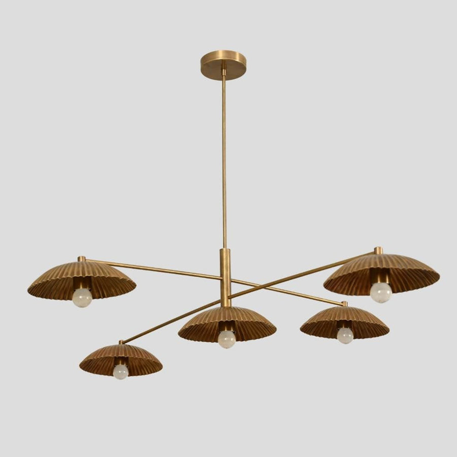 Modern Brass Fluted Shade Chandelier – Handmade 5-Light Pendant by Brass Leaf Studio 62408