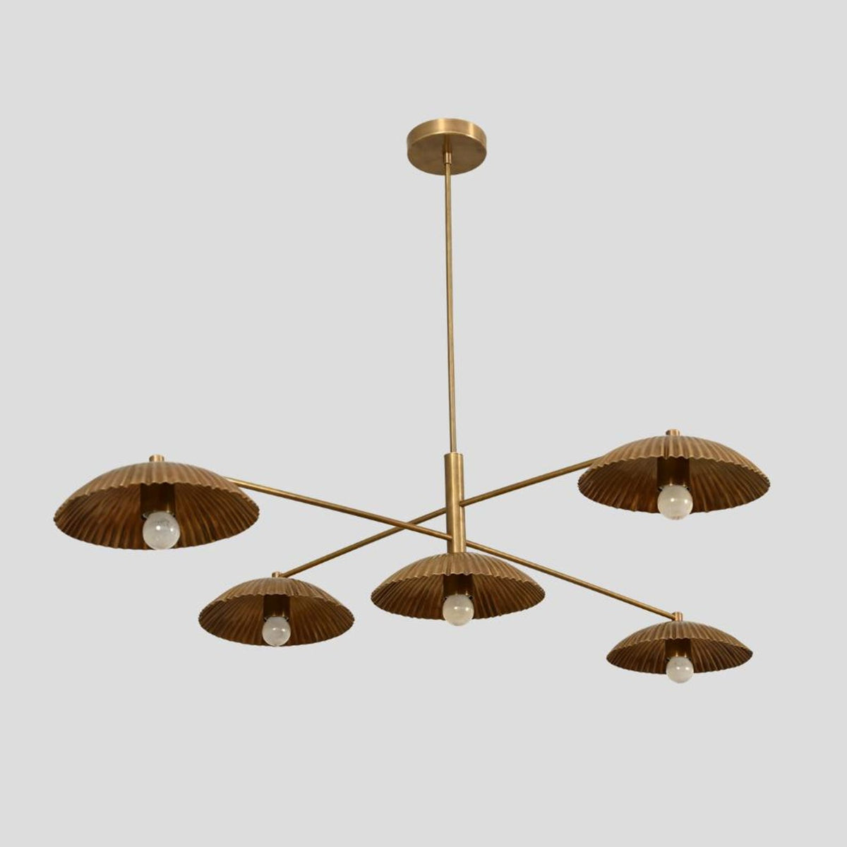 Modern Brass Fluted Shade Chandelier – Handmade 5-Light Pendant by Brass Leaf Studio 62408