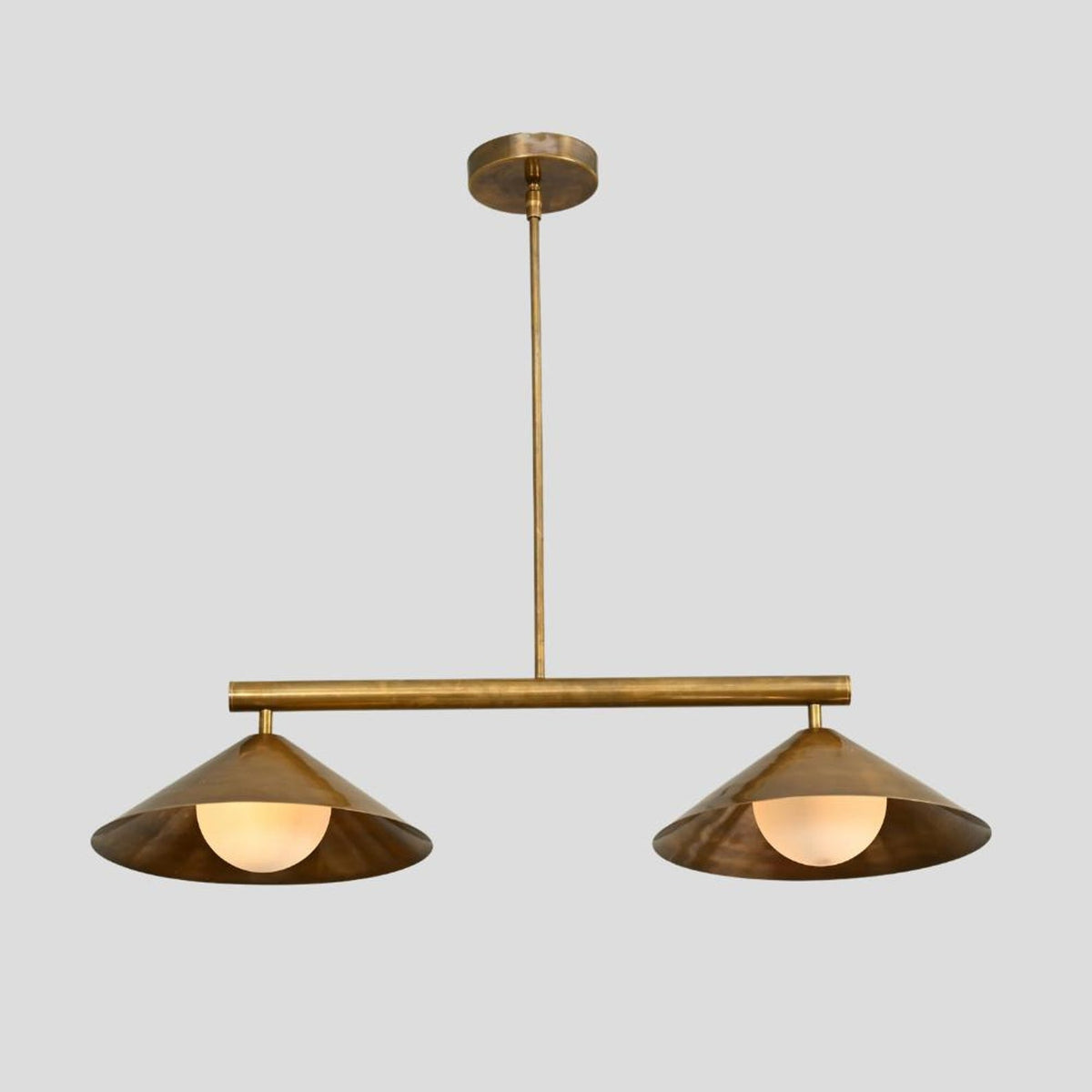Modern Brass Pendant Chandelier – 2-Light Cone Shade Customizable Hanging Light by Brass Leaf Studio 62427