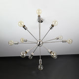 Modern 12-Light Brushed Steel Sputnik Chandelier – Minimalist Mid-Century Ceiling Fixture - 32153