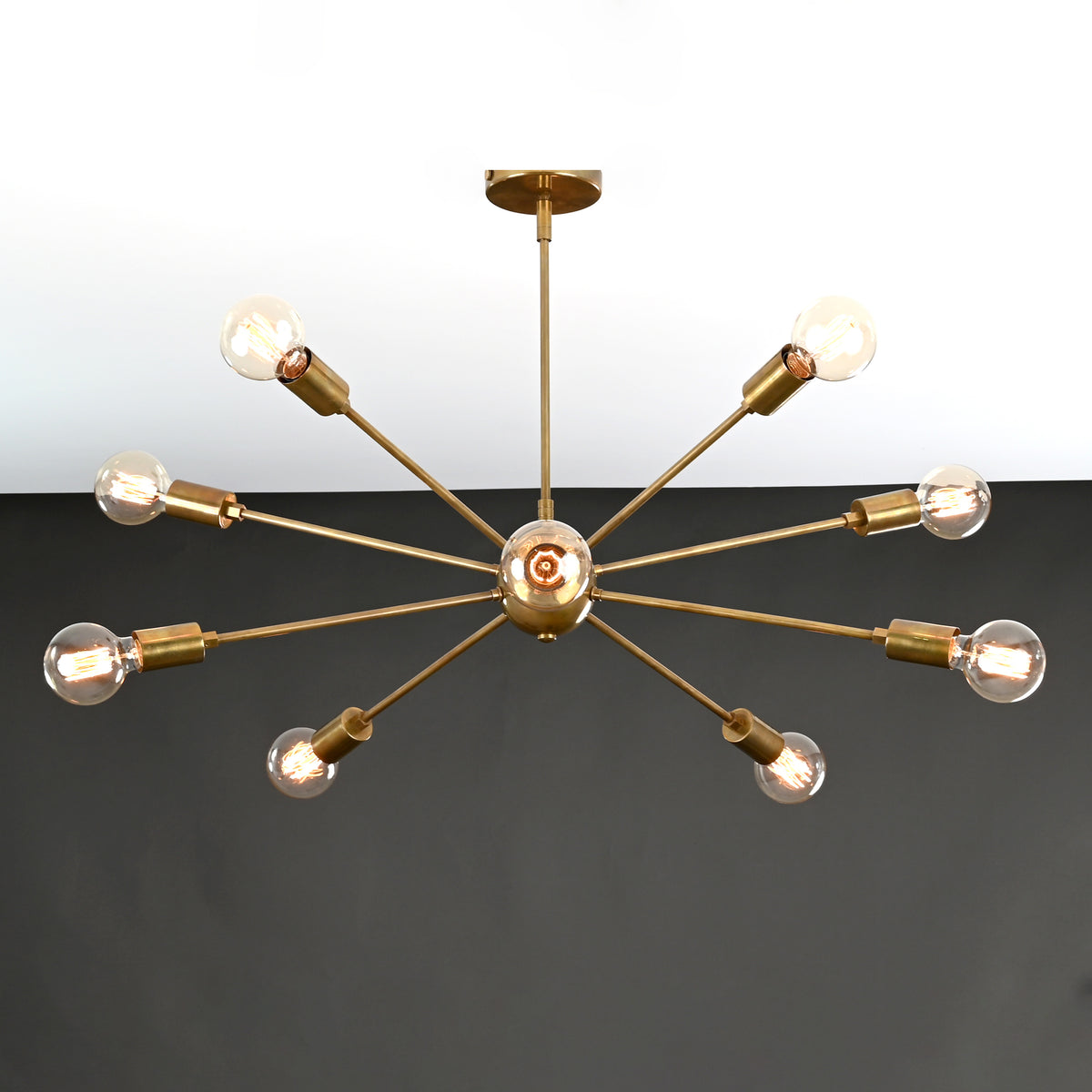 Vintage 8-Light Aged Brass Sputnik Chandelier – Industrial Ceiling Light Fixture - 32161