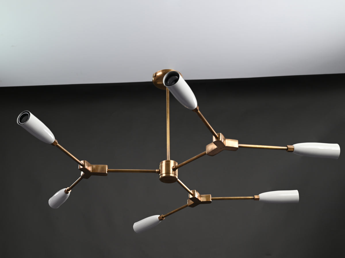 Contemporary 8-Light Brass Chandelier with White Holders – Double-Arm Ceiling Fixture with Globe Bulbs - 32164