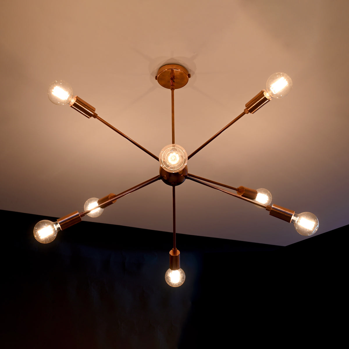 Sleek 8-Light Rose Gold Sputnik Chandelier – Contemporary Minimalist Ceiling Light - 32166
