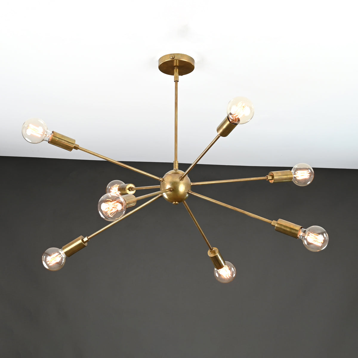 Vintage 8-Light Brass Sputnik Chandelier – Industrial Ceiling Fixture with Exposed Edison Bulbs - 32167