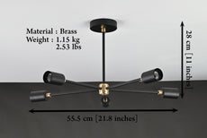 Industrial 6-Light Black & Brass Sputnik Chandelier – Vintage Ceiling Fixture with Edison Bulbs - 32177