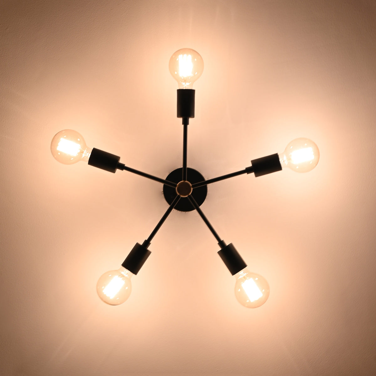 Modern 6-Light Black Sputnik Chandelier – Matte Finish Ceiling Fixture with Globe Bulbs - 32178