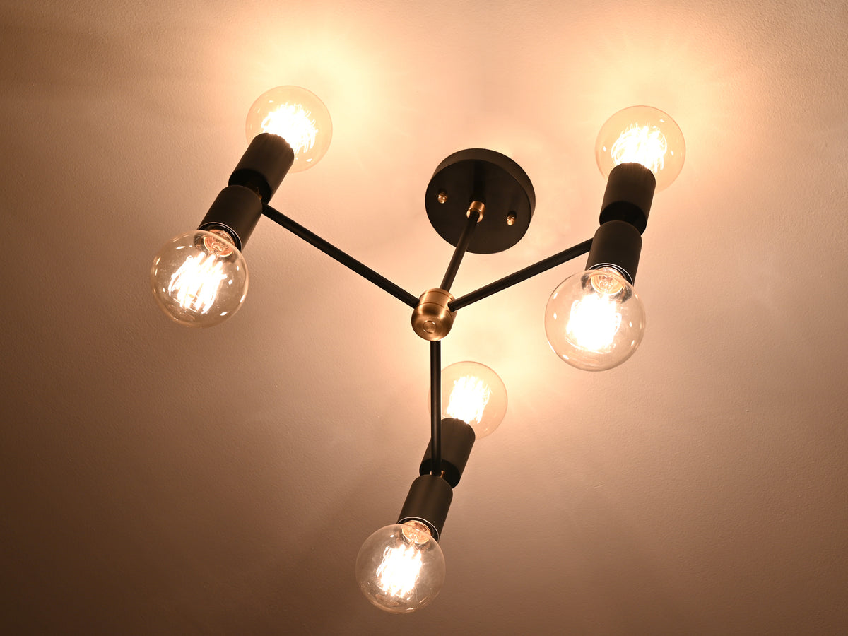 Industrial 6-Light Black & Brass Y-Arm Chandelier – Vintage Ceiling Fixture with Edison Bulbs - 32181
