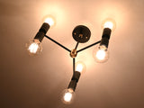 Industrial 6-Light Black & Brass Y-Arm Chandelier – Vintage Ceiling Fixture with Edison Bulbs - 32181