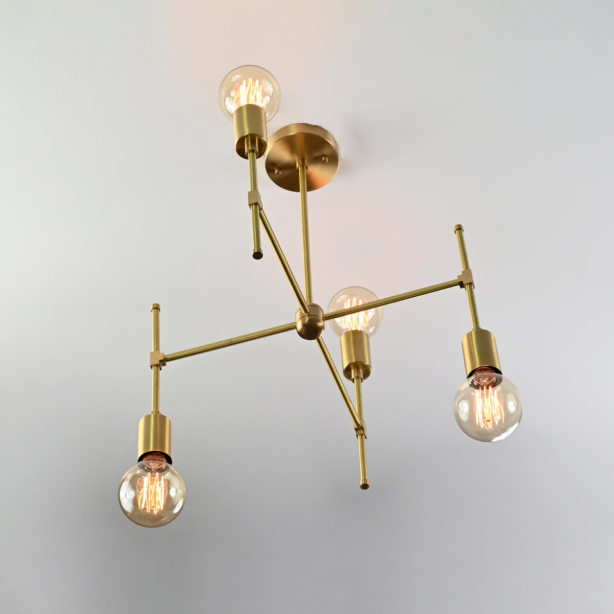 Elegant 6-Light Brass Sputnik Chandelier – Asymmetrical Modern Fixture with Edison Globe Bulbs - 32182