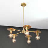 Retro 6-Light Brass Sputnik Chandelier – Vintage Ceiling Fixture with Wide Disc Shades - 32188