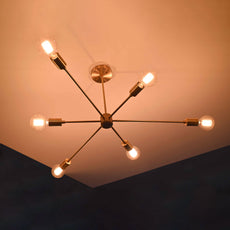 Luxury 6-Light Brass Sputnik Chandelier – Sleek Modern Ceiling Fixture with Cylindrical Shades - 32193