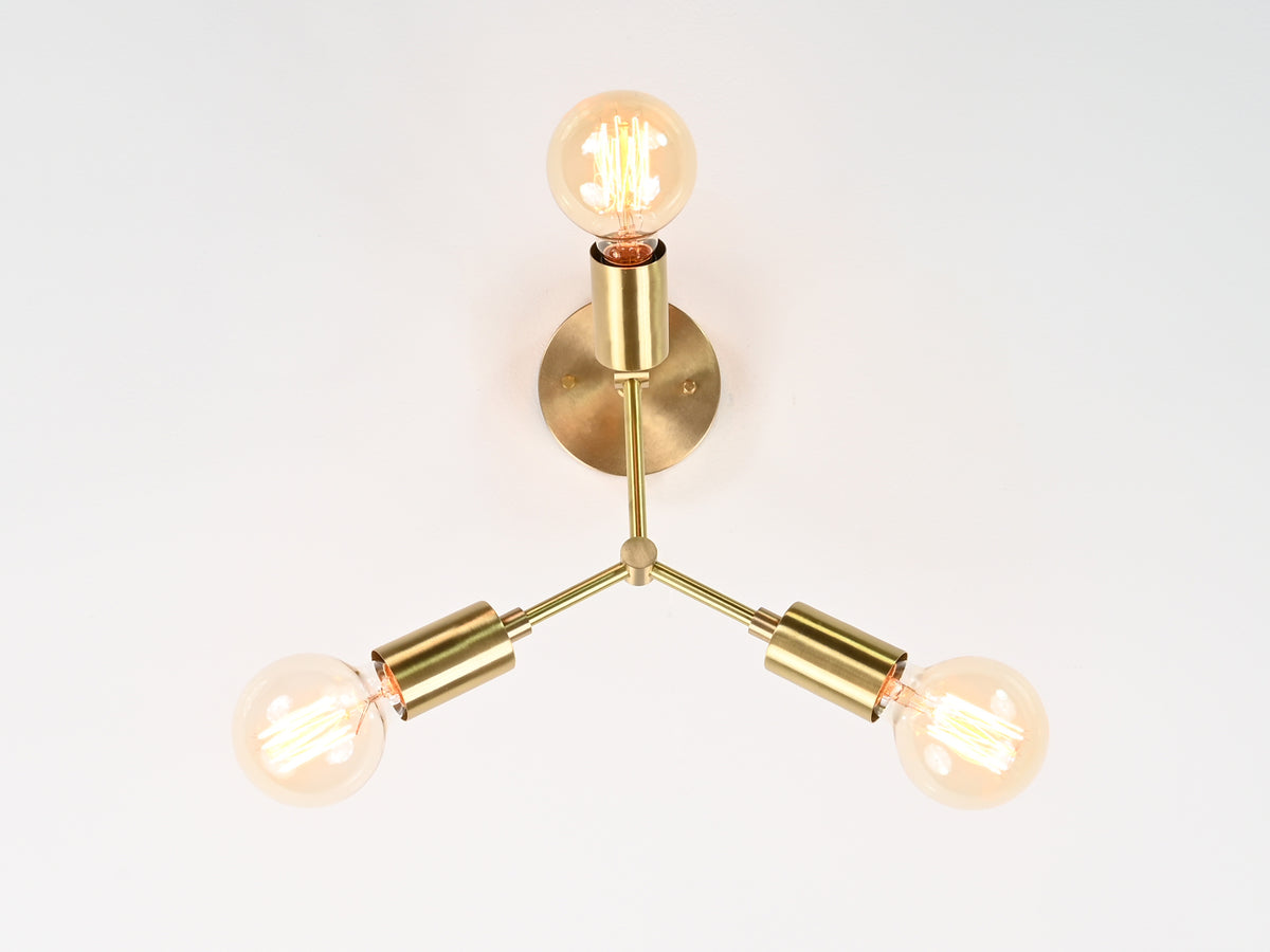 Warm Glow 3-Light Brass Ceiling Fixture – Minimalist Modern Design with Edison Bulbs - 32196