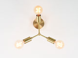 Warm Glow 3-Light Brass Ceiling Fixture – Minimalist Modern Design with Edison Bulbs - 32196