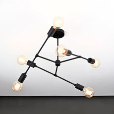 Modern 6-Light Black Chandelier – Asymmetrical Ceiling Fixture with Dual Globe Heads - 32197
