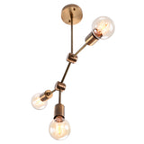 Modern 3-Light Antique Brass Chandelier – Asymmetrical Mid-Century Ceiling Fixture with Exposed Bulbs - 32202