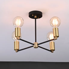 Modern 6-Light Black & Brass Chandelier – Geometric Ceiling Fixture with Gold Cylinder Sockets - 32205