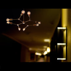 Modern 10-Light Brass Chandelier – Asymmetrical Sputnik Design with Exposed Globe Bulbs - 32211