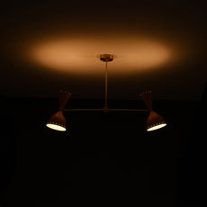 Modern 2-Light Brass Chandelier – Adjustable Ceiling Fixture with Coral Double Cone Shades - 32217