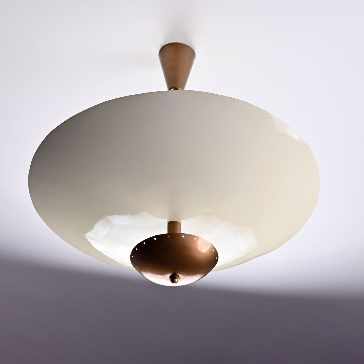 Mid-Century Saucer Pendant Light – Brass & Opal Acrylic UFO-Inspired Ceiling Fixture - 32218